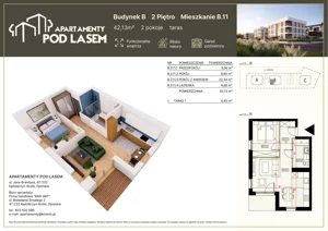 2 pokoje, mieszkanie 42,13 m², piętro 2, oferta nr B.11, Apartamenty Pod Lasem, Kędzierzyn-Koźle, ul. Jana Brandysa