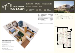 2 pokoje, mieszkanie 42,25 m², piętro 1, oferta nr B.07, Apartamenty Pod Lasem, Kędzierzyn-Koźle, ul. Jana Brandysa
