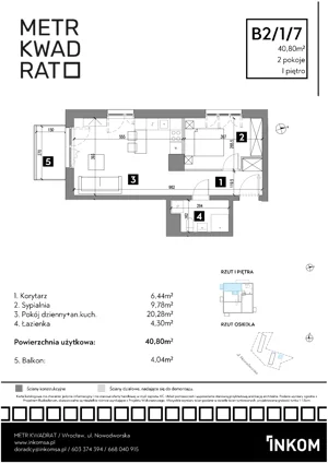 2 pokoje, mieszkanie 40,80 m², piętro 1, oferta nr B2/1/7, Metr Kwadrat II, Wrocław, Nowy Dwór, ul. Nowodworska 17B