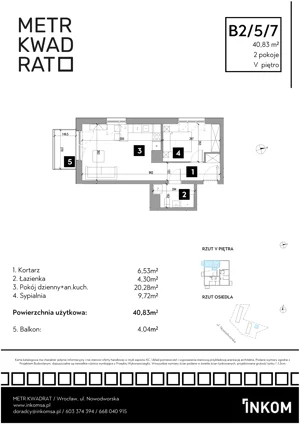 2 pokoje, mieszkanie 40,83 m², piętro 5, oferta nr B2/5/7, Metr Kwadrat II, Wrocław, Nowy Dwór, ul. Nowodworska 17B