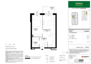 2 pokoje, mieszkanie 39,78 m², piętro 1, oferta nr 6A-12, Nowa Północ 2A, Szczecin, Północ, Stołczyn, ul. Sobola