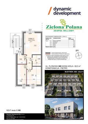 3 pokoje, apartament 59,50 m², piętro 1, oferta nr 36D/2, Zielona Polana Etap 6, Nowa Wola, ul. Plonowa 36