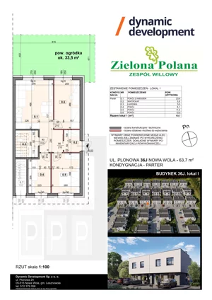 4 pokoje, apartament 63,70 m², parter, oferta nr 36J/1, Zielona Polana Etap 6, Nowa Wola, ul. Plonowa 36