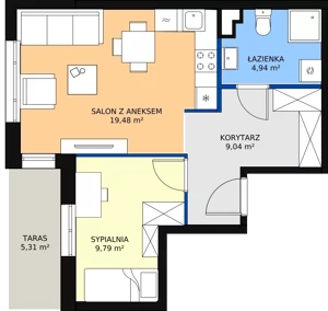 2 pokoje, mieszkanie 43,39 m², piętro 4, oferta nr F.4.127, Helenów Park, Łódź, Bałuty, Bałuty-Doły, ul. Smugowa / Źródłowa