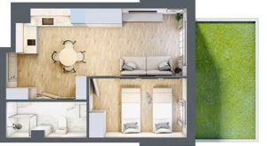 2 pokoje, apartament inwestycyjny 38,39 m², parter, oferta nr C/1, Apartamenty Bałtyk - komfortowe lokale nad morzem, Jastrzębia Góra, ul. Jantarowa 3