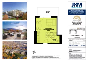 1 pokój, apartament 27,15 m², piętro 4, oferta nr 428, Apartamenty Zakopiańskie, Zakopane, ul. Szymony 17E