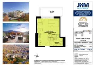 1 pokój, apartament 27,04 m², piętro 4, oferta nr 433, Apartamenty Zakopiańskie, Zakopane, ul. Szymony 17E