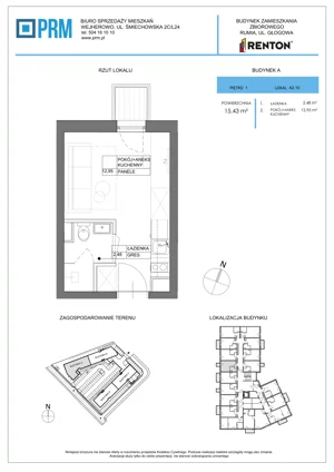 1 pokój, lokal inwestycyjny 15,43 m², piętro 1, oferta nr A2.10, RENTON - kawalerki inwestycyjne , Rumia, Biała Rzeka, ul. Głogowa