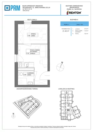 2 pokoje, lokal inwestycyjny 21,43 m², piętro 2, oferta nr A3.5, RENTON - kawalerki inwestycyjne , Rumia, Biała Rzeka, ul. Głogowa