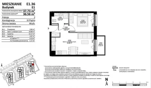 Mieszkanie dwupokojowe 36,56 m², Rokitki, Wiśniowa, Sprzedaż