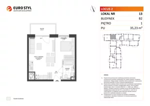 1 pokój, mieszkanie 35,23 m², piętro 1, oferta nr B2/13, Locus 2 - etap II, Rumia, Janowo, ul. Dąbrowskiego