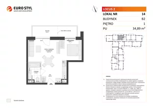 1 pokój, mieszkanie 34,89 m², piętro 1, oferta nr B2/14, Locus 2 - etap II, Rumia, Janowo, ul. Dąbrowskiego