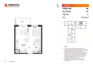 1 pokój, mieszkanie 31,60 m², piętro 5, oferta nr B2/46, Locus 2 - etap II, Rumia, Janowo, ul. Dąbrowskiego