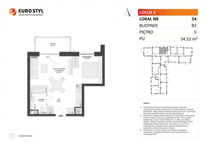 1 pokój, mieszkanie 34,52 m², piętro 5, oferta nr B2/54, Locus 2 - etap II, Rumia, Janowo, ul. Dąbrowskiego