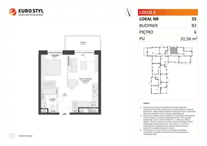 1 pokój, mieszkanie 31,56 m², piętro 6, oferta nr B2/55, Locus 2 - etap II, Rumia, Janowo, ul. Dąbrowskiego