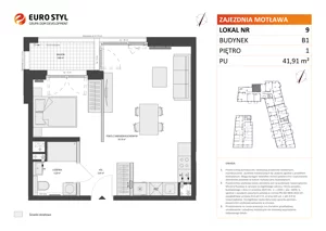 1 pokój, mieszkanie 41,91 m², piętro 1, oferta nr B1/9, Zajezdnia Motława, Gdańsk, Śródmieście, Dolne Miasto, ul. Kurza