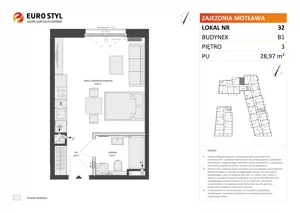 1 pokój, mieszkanie 28,97 m², piętro 3, oferta nr B1/32, Zajezdnia Motława, Gdańsk, Śródmieście, Dolne Miasto, ul. Kurza