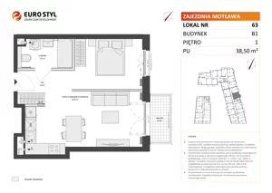 1 pokój, mieszkanie 38,50 m², piętro 1, oferta nr B1/63, Zajezdnia Motława, Gdańsk, Śródmieście, Dolne Miasto, ul. Kurza