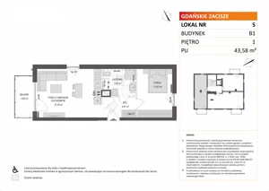2 pokoje, mieszkanie 43,58 m², piętro 1, oferta nr B1/5, Gdańskie Zacisze, Gdańsk, Kokoszki, ul. Bysewska