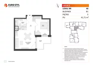 2 pokoje, mieszkanie 41,71 m², piętro 5, oferta nr B1/40, Locus 2 - etap I, Rumia, Janowo, ul. Dąbrowskiego