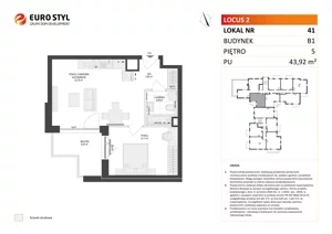 2 pokoje, mieszkanie 43,92 m², piętro 5, oferta nr B1/41, Locus 2 - etap I, Rumia, Janowo, ul. Dąbrowskiego