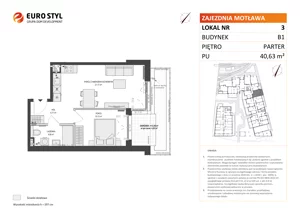 2 pokoje, mieszkanie 40,63 m², parter, oferta nr B1/3, Zajezdnia Motława, Gdańsk, Śródmieście, Dolne Miasto, ul. Kurza