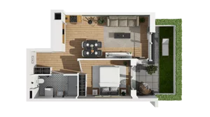 2 pokoje, mieszkanie 40,63 m², parter, oferta nr B1/3, Zajezdnia Motława, Gdańsk, Śródmieście, Dolne Miasto, ul. Kurza