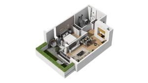 2 pokoje, mieszkanie 40,63 m², parter, oferta nr B1/3, Zajezdnia Motława, Gdańsk, Śródmieście, Dolne Miasto, ul. Kurza