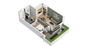 2 pokoje, mieszkanie 40,63 m², parter, oferta nr B1/3, Zajezdnia Motława, Gdańsk, Śródmieście, Dolne Miasto, ul. Kurza