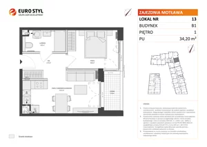 2 pokoje, mieszkanie 34,20 m², piętro 1, oferta nr B1/13, Zajezdnia Motława, Gdańsk, Śródmieście, Dolne Miasto, ul. Kurza
