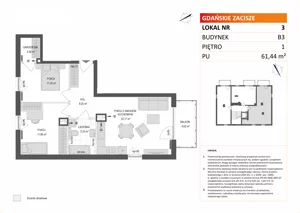 3 pokoje, mieszkanie 61,44 m², piętro 1, oferta nr B3/3, Gdańskie Zacisze, Gdańsk, Kokoszki, ul. Bysewska