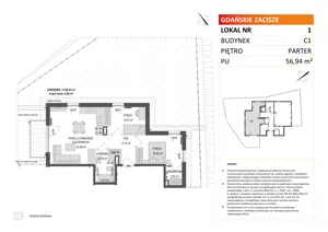 3 pokoje, mieszkanie 56,94 m², parter, oferta nr C1/1, Gdańskie Zacisze, Gdańsk, Kokoszki, ul. Bysewska