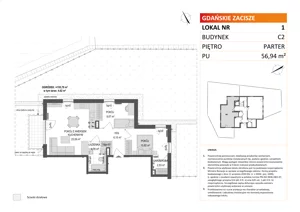 3 pokoje, mieszkanie 56,94 m², parter, oferta nr C2/1, Gdańskie Zacisze, Gdańsk, Kokoszki, ul. Bysewska