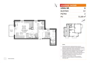 3 pokoje, mieszkanie 51,68 m², piętro 2, oferta nr C2/6, Gdańskie Zacisze, Gdańsk, Kokoszki, ul. Bysewska