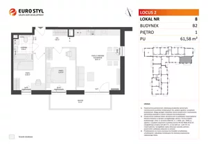 3 pokoje, mieszkanie 61,58 m², piętro 1, oferta nr B2/8, Locus 2 - etap II, Rumia, Janowo, ul. Dąbrowskiego
