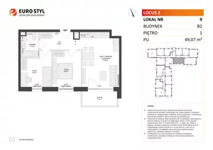 3 pokoje, mieszkanie 49,07 m², piętro 1, oferta nr B2/9, Locus 2 - etap II, Rumia, Janowo, ul. Dąbrowskiego