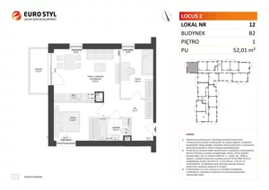 3 pokoje, mieszkanie 52,02 m², piętro 1, oferta nr B2/12, Locus 2 - etap II, Rumia, Janowo, ul. Dąbrowskiego