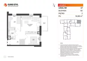 3 pokoje, mieszkanie 50,89 m², piętro 2, oferta nr B2/17, Locus 2 - etap II, Rumia, Janowo, ul. Dąbrowskiego