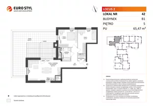 3 pokoje, mieszkanie 65,47 m², piętro 5, oferta nr B1/42, Locus 2 - etap I, Rumia, Janowo, ul. Dąbrowskiego
