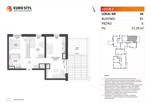 3 pokoje, mieszkanie 57,29 m², piętro 6, oferta nr B1/44, Locus 2 - etap I, Rumia, Janowo, ul. Dąbrowskiego