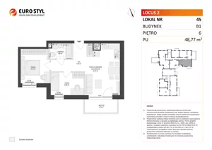 3 pokoje, mieszkanie 48,77 m², piętro 6, oferta nr B1/45, Locus 2 - etap I, Rumia, Janowo, ul. Dąbrowskiego