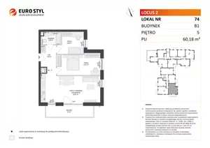 3 pokoje, mieszkanie 60,18 m², piętro 5, oferta nr B1/74, Locus 2 - etap I, Rumia, Janowo, ul. Dąbrowskiego
