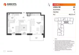 3 pokoje, mieszkanie 48,53 m², piętro 5, oferta nr B2/49, Locus 2 - etap II, Rumia, Janowo, ul. Dąbrowskiego