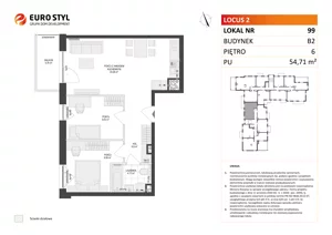 3 pokoje, mieszkanie 54,71 m², piętro 6, oferta nr B2/99, Locus 2 - etap II, Rumia, Janowo, ul. Dąbrowskiego
