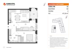 3 pokoje, mieszkanie 47,10 m², piętro 2, oferta nr B2/11, Zajezdnia Motława, Gdańsk, Śródmieście, Dolne Miasto, ul. Kurza
