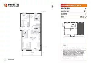 3 pokoje, mieszkanie 68,33 m², piętro 1, oferta nr B1/4, Wzgórze Markowca, Rumia, Zagórze, ul. Markowców