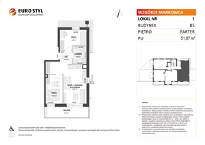 3 pokoje, mieszkanie 51,87 m², parter, oferta nr B5/1, Wzgórze Markowca, Rumia, Zagórze, ul. Markowców
