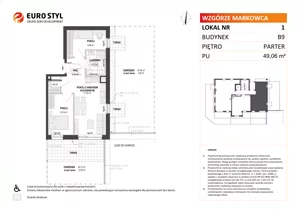 3 pokoje, mieszkanie 49,06 m², parter, oferta nr B9/1, Wzgórze Markowca, Rumia, Zagórze, ul. Markowców