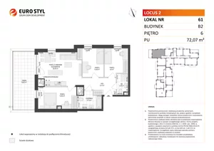 4 pokoje, mieszkanie 72,07 m², piętro 6, oferta nr B2/61, Locus 2 - etap II, Rumia, Janowo, ul. Dąbrowskiego