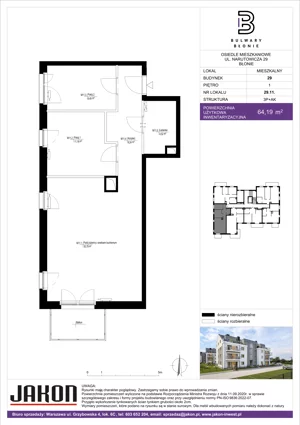 3 pokoje, mieszkanie 64,19 m², piętro 1, oferta nr 29.11, Bulwary Błonie, Błonie, ul. Narutowicza 46